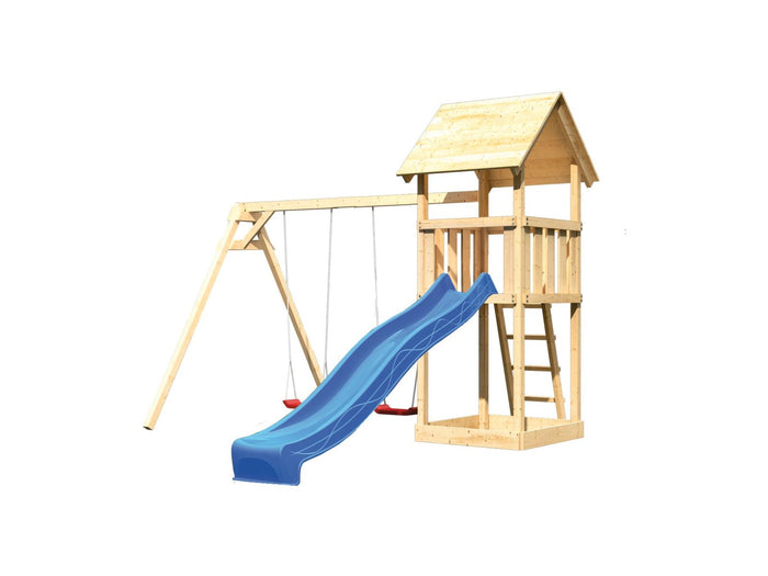 Karibu Spielturm Lotti Set mit Doppelschaukel und Rutsche in blau