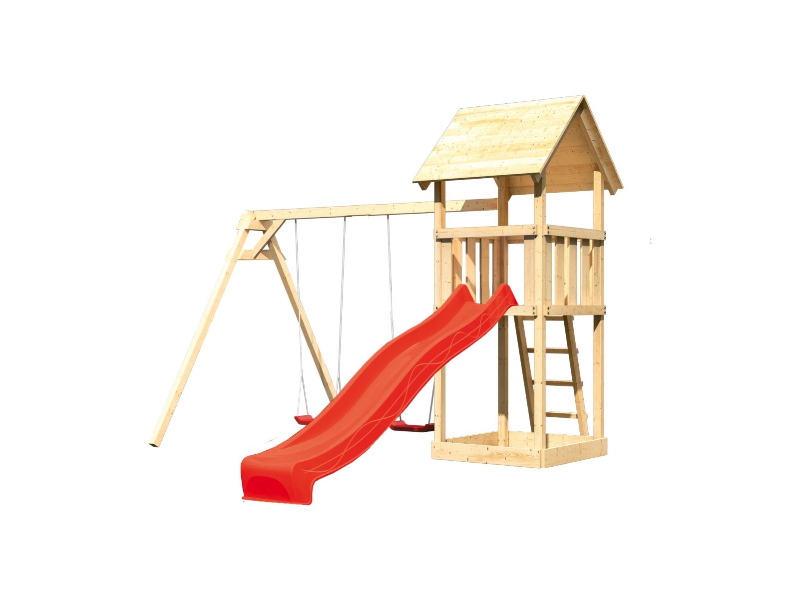 Karibu Spielturm Lotti Set mit Doppelschaukel und Rutsche in rot