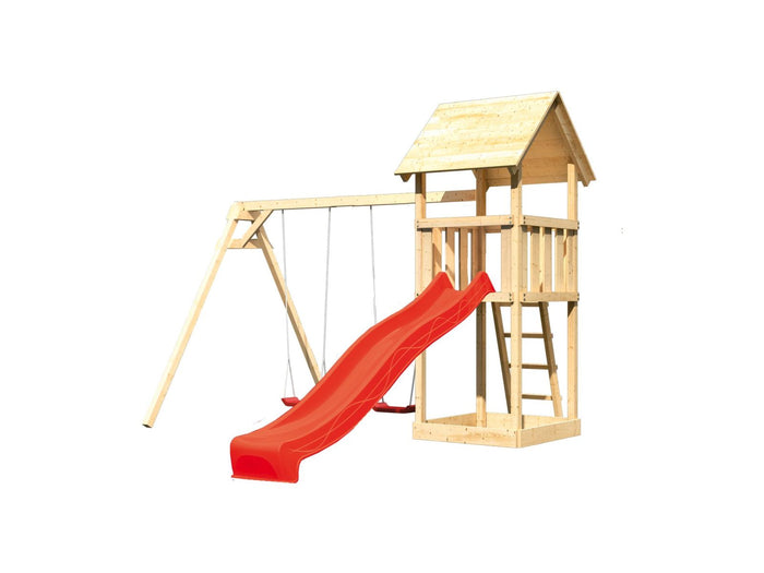 Karibu Spielturm Lotti Set mit Doppelschaukel und Rutsche in rot