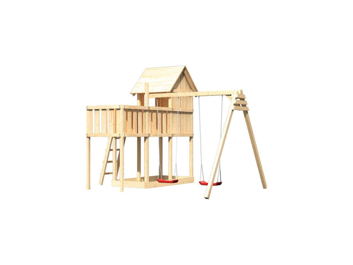 Karibu Stelzenhaus Frieda + Doppelschaukel + Anbauplattform