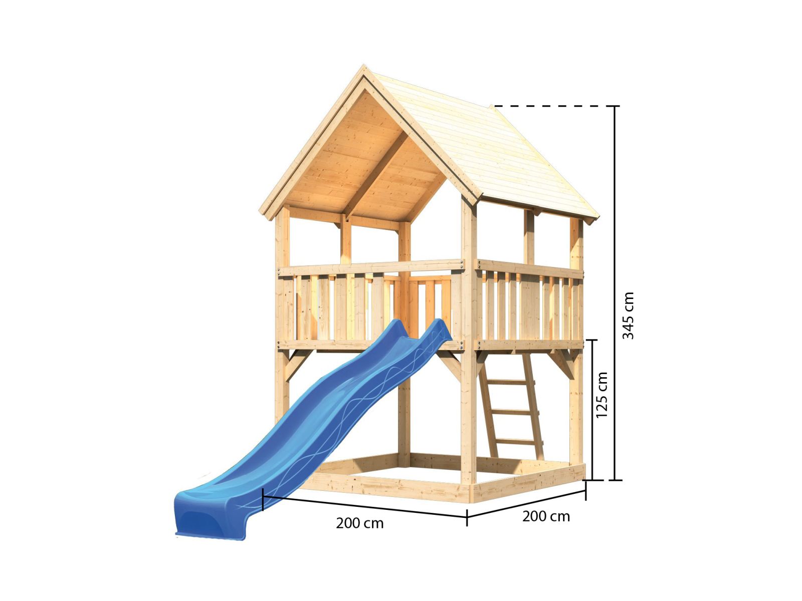 Karibu Spielturm Luis Satteldach + Rutsche blau