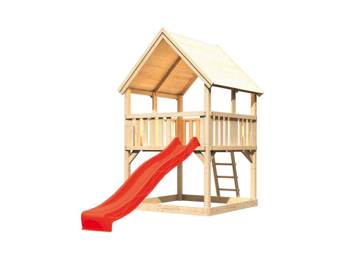 Karibu Spielturm Luis Satteldach + Rutsche rot