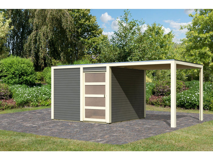Karibu Gartenhaus Qubic 2 terragrau inkl. 2,70 m Anbaudach