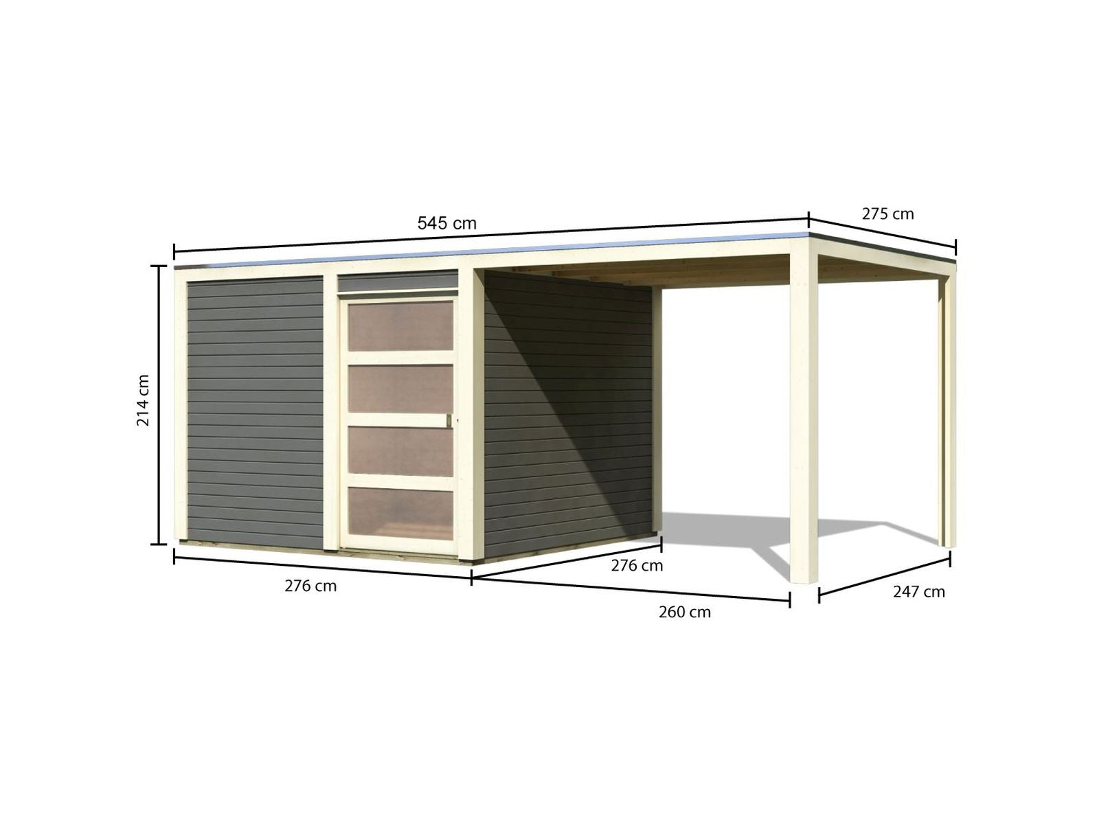 Karibu Gartenhaus Qubic 2 terragrau inkl. 2,70 m Anbaudach