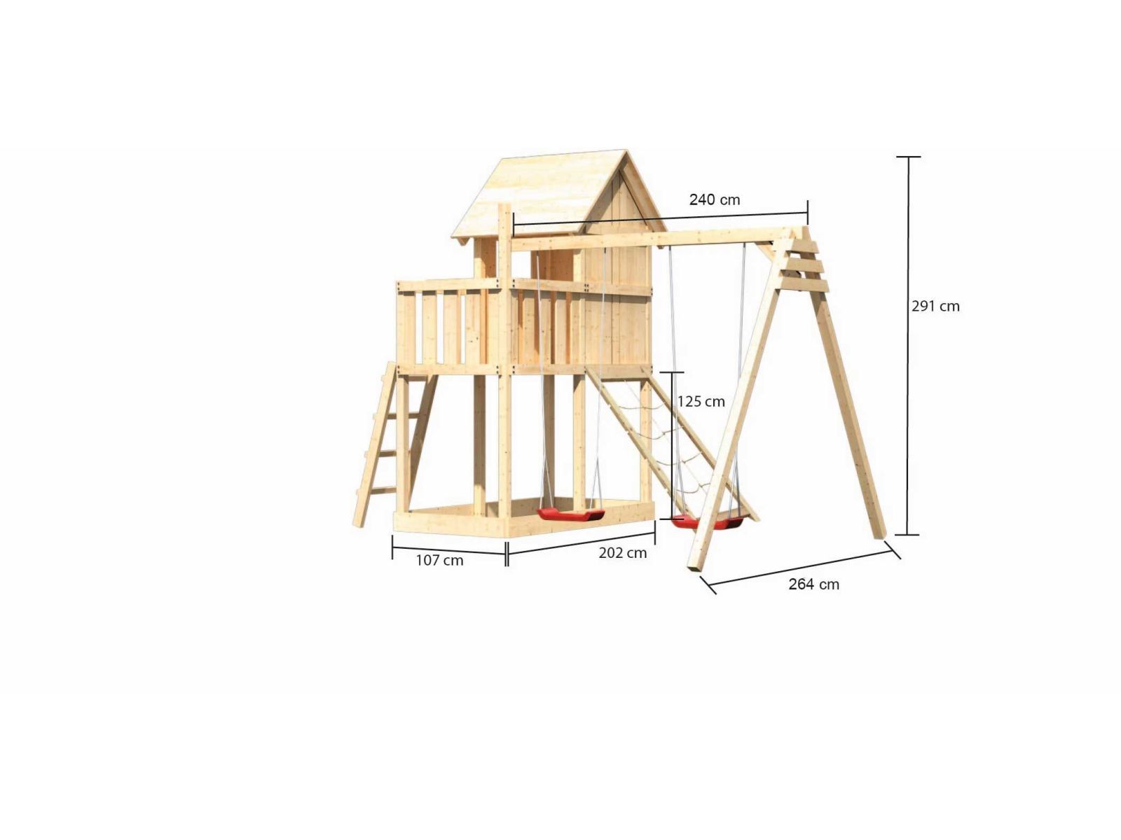 Karibu Stelzenhaus Frieda + Doppelschaukel + Netzrampe