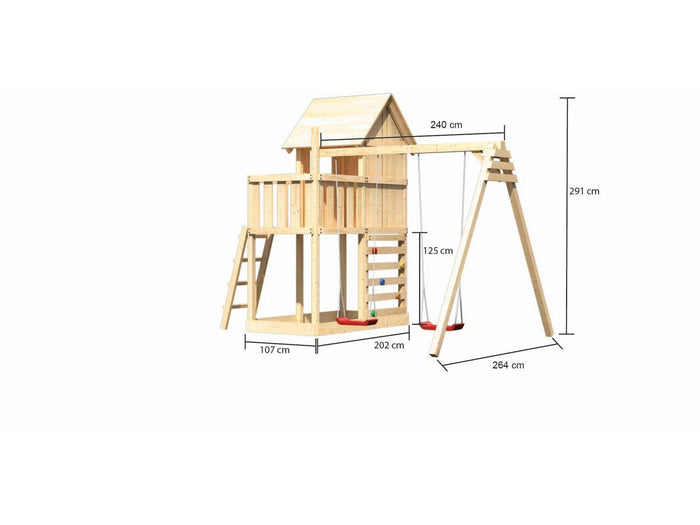 Karibu Stelzenhaus Frieda + Doppelschaukel + Kletterwand