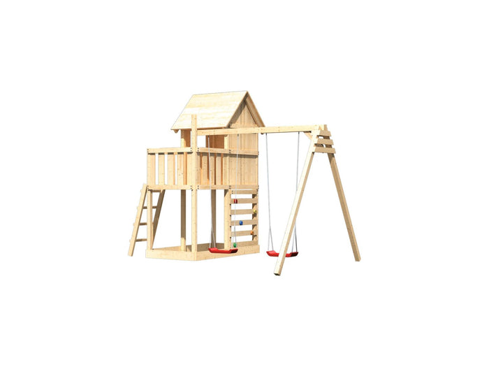 Karibu Stelzenhaus Frieda + Doppelschaukel + Kletterwand