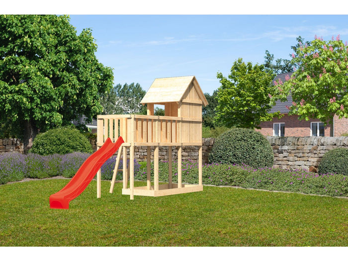 Karibu Stelzenhaus Frieda + Rutsche rot + Anbauplattform