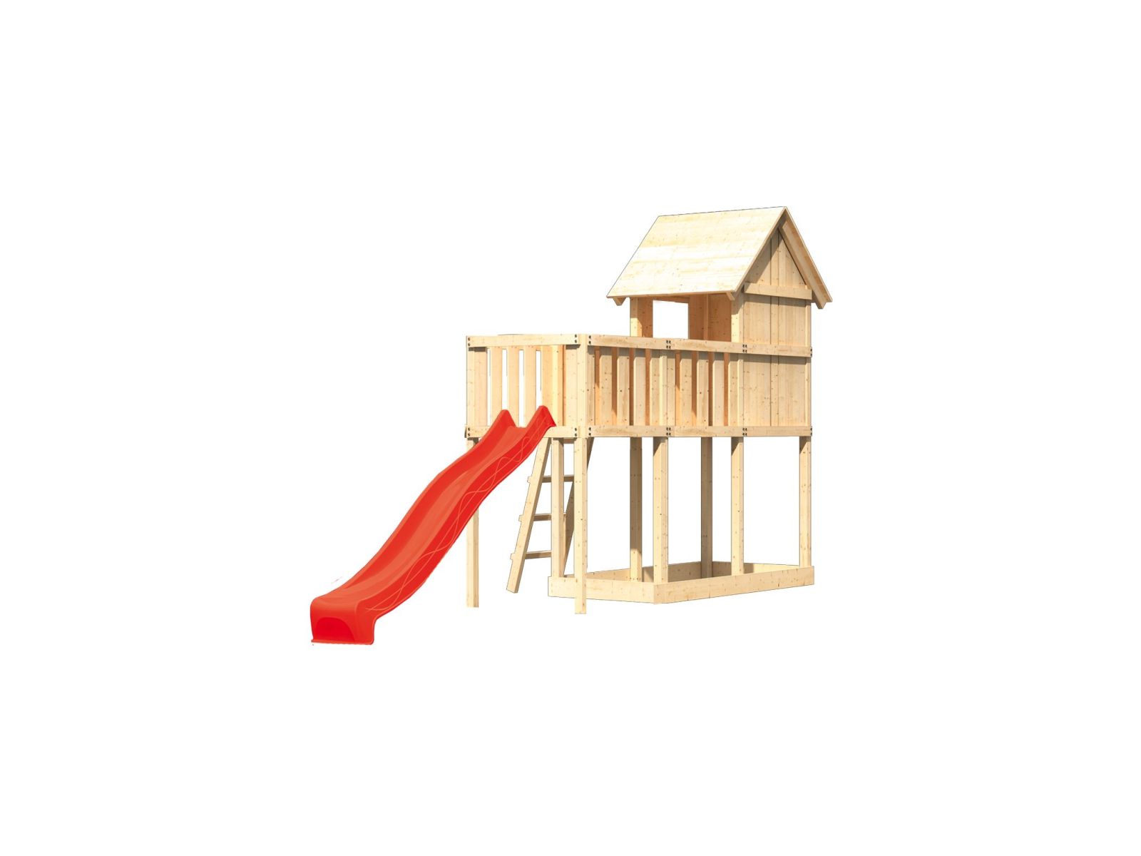 Karibu Stelzenhaus Frieda + Rutsche rot + Anbauplattform