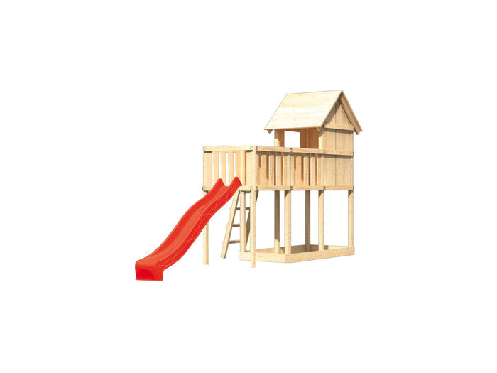 Karibu Stelzenhaus Frieda + Rutsche rot + Anbauplattform