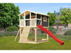 Karibu Stelzenhaus Benjamin terragrau + Rutsche rot + Holzrampe