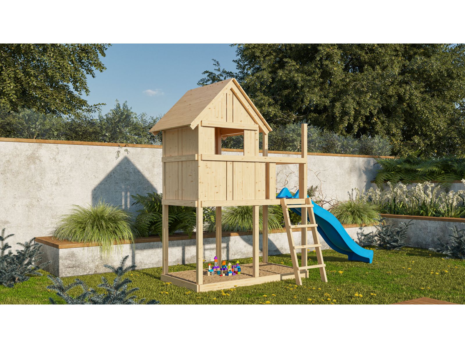 Karibu Stelzenhaus Frieda + Rutsche blau