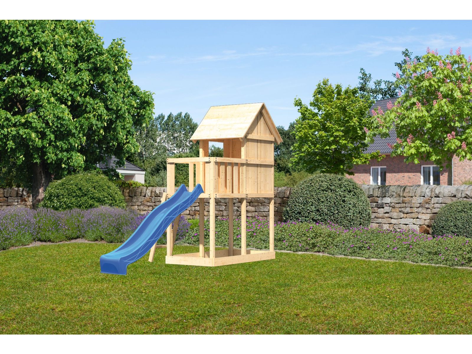 Karibu Stelzenhaus Frieda + Rutsche blau