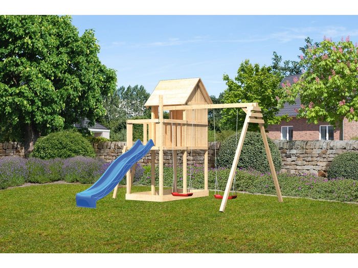 Karibu Stelzenhaus Frieda + Rutsche blau + Doppelschaukel