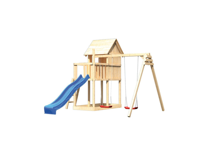 Karibu Stelzenhaus Frieda + Rutsche blau + Doppelschaukel