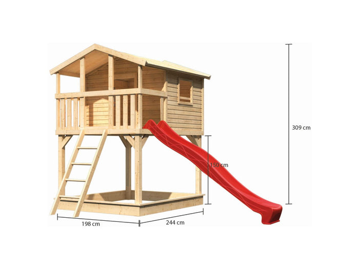 Karibu Stelzenhaus Benjamin natur mit Rutsche in rot