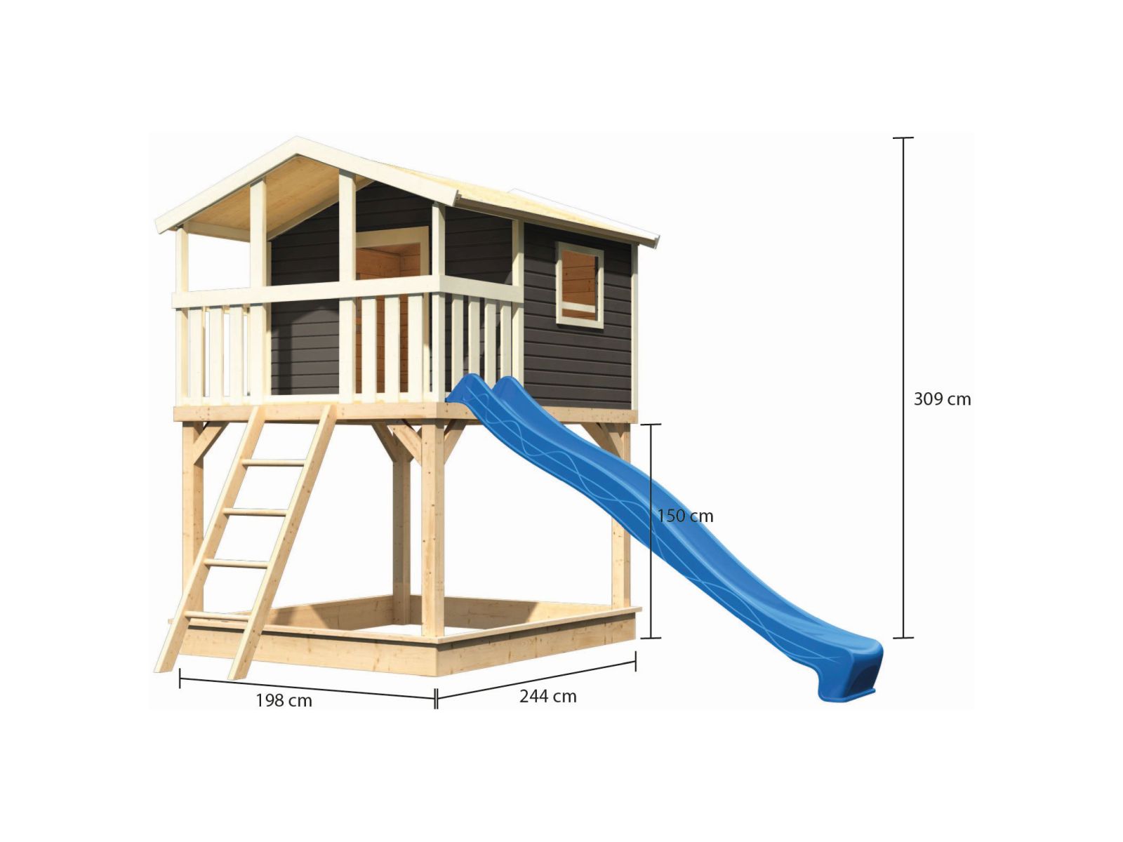 Karibu Stelzenhaus Benjamin terragrau mit Rutsche in blau