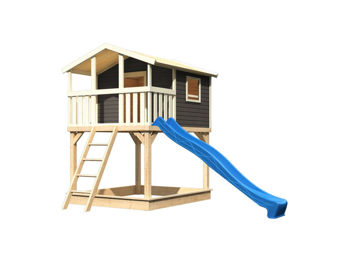 Karibu Stelzenhaus Benjamin terragrau mit Rutsche in blau