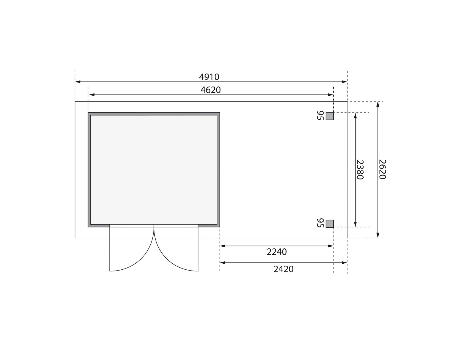 Karibu Gartenhaus Askola 3,5 mit Anbaudach 2,4 m, Rückwand, terragrau