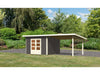 Karibu Gartenhaus Northeim 3 in terragrau mit Anbaudach 3 Meter