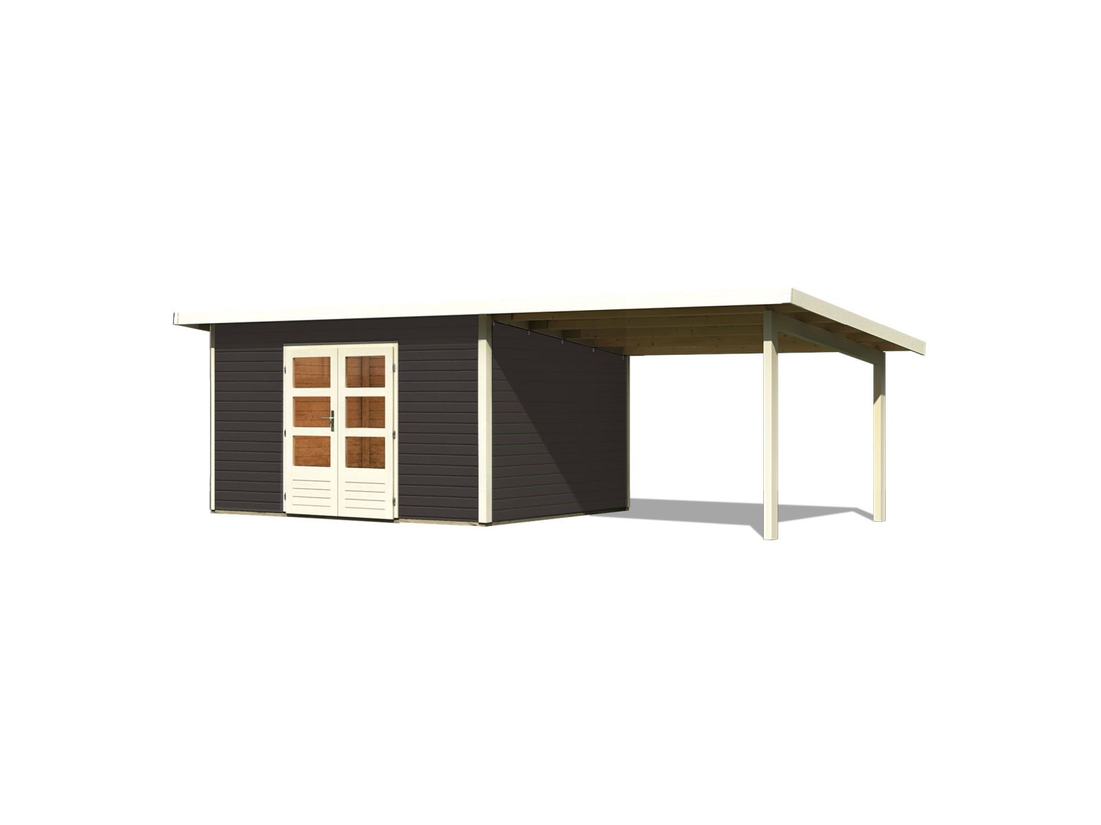 Karibu Gartenhaus Northeim 4 terragrau mit Anbaudach 3 m