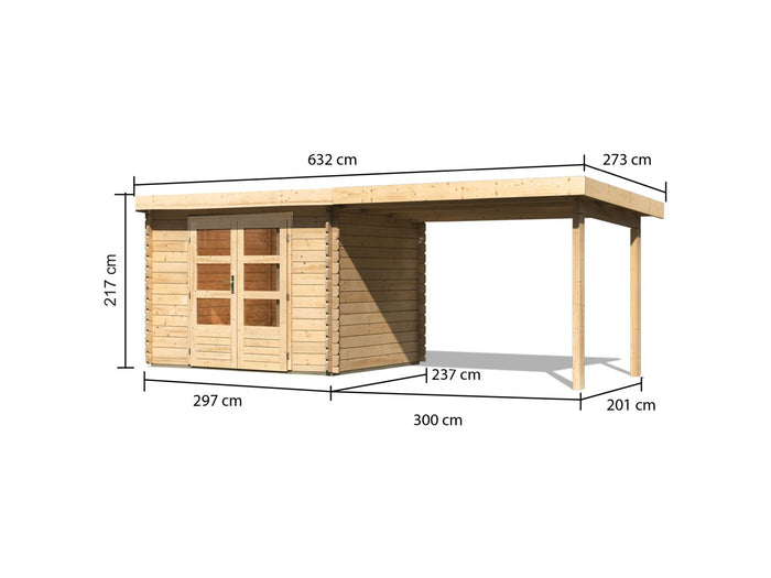 Karibu Gartenhaus Bastrup 3 mit Anbaudach 3 Meter natur
