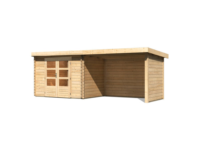 Karibu Gartenhaus Bastrup 3 mit Anbaudach 3 Meter inkl. Rück-und Seitenwand