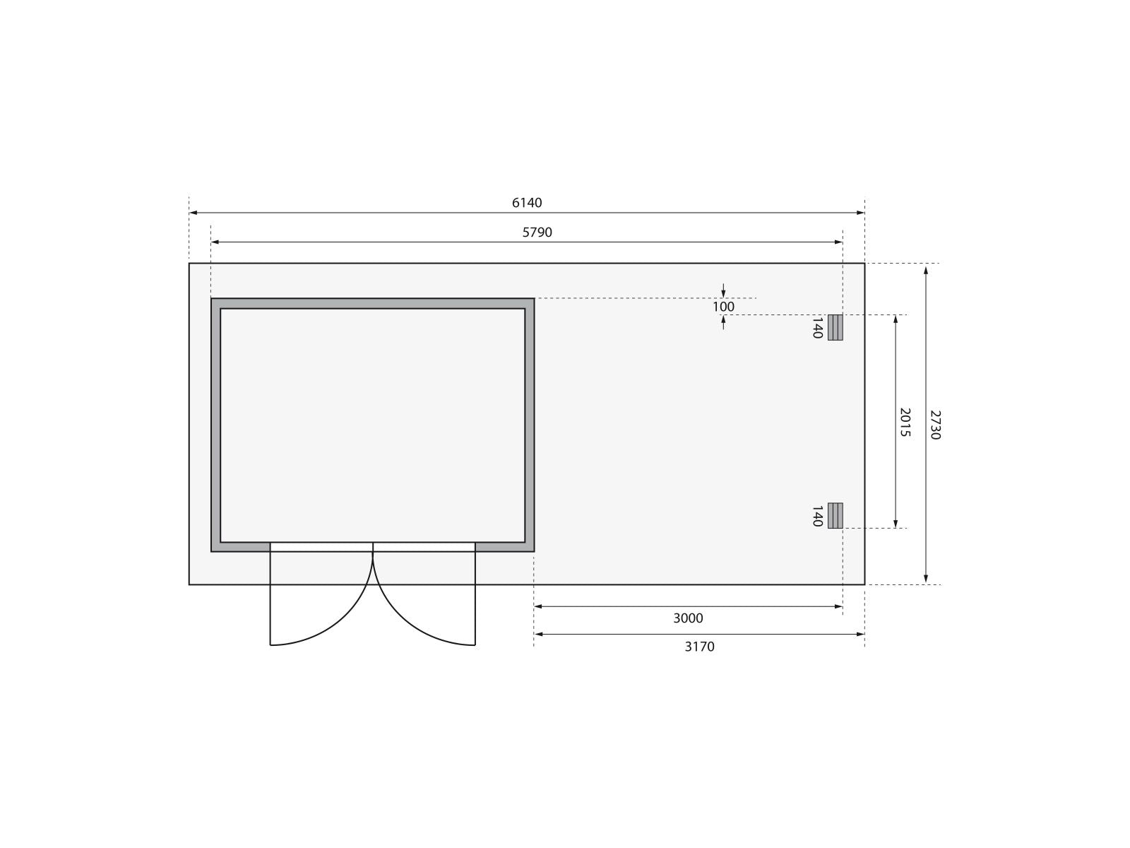 Karibu Gartenhaus Bastrup 3 mit Anbaudach 3 Meter inkl. Rück-und Seitenwand
