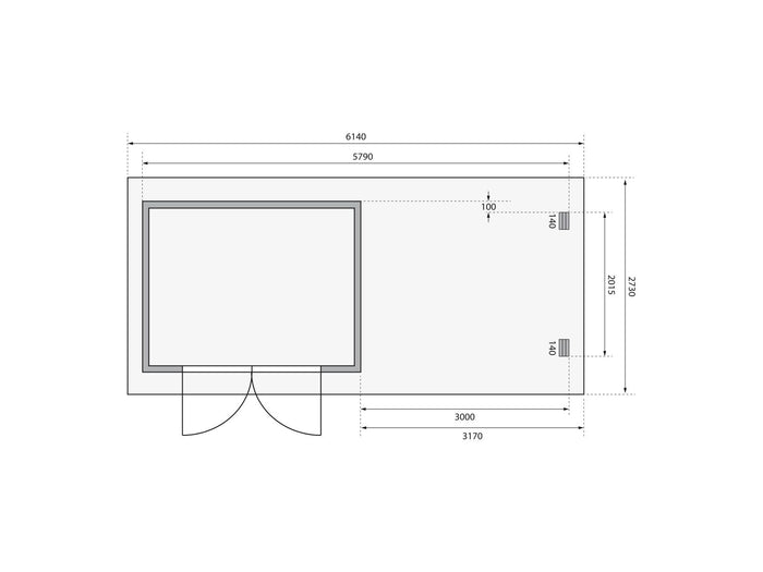 Karibu Gartenhaus Bastrup 3 mit Anbaudach 3 Meter inkl. Rück-und Seitenwand