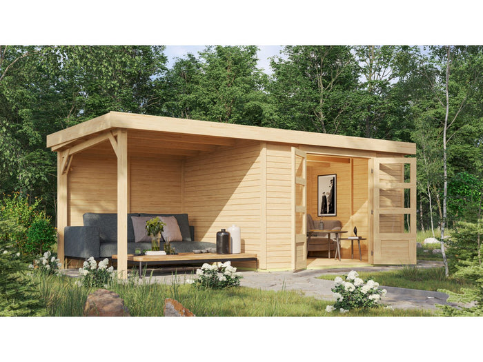 Karibu Gartenhaus Askola 5 mit Anbaudach 2,4 m, Rückwand