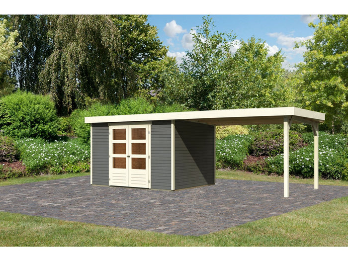Karibu Gartenhaus Askola 5 mit Anbaudach 2,8 m in terragrau