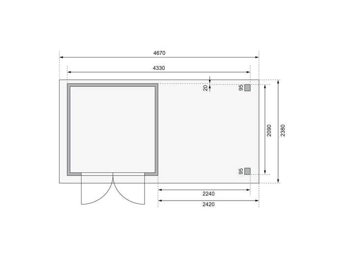 Karibu Gartenhaus Askola 2 inkl. 2,4 m Anbaudach mit Lamellenwänden