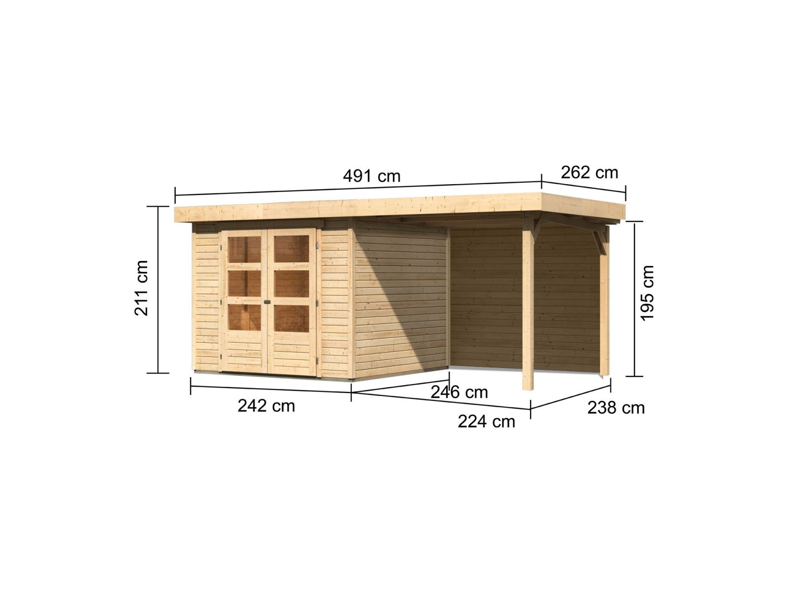 Karibu Gartenhaus Askola 3,5 mit Anbaudach 2,4 m, Rückwand