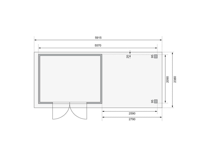 Karibu Gartenhaus Askola 4 mit Anbaudach 2,8 m mit Rückwand, terragrau