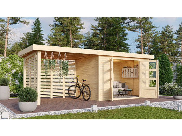 Karibu Gartenhaus Askola 4 mit Anbaudach 2,8 m, Lamellenwände