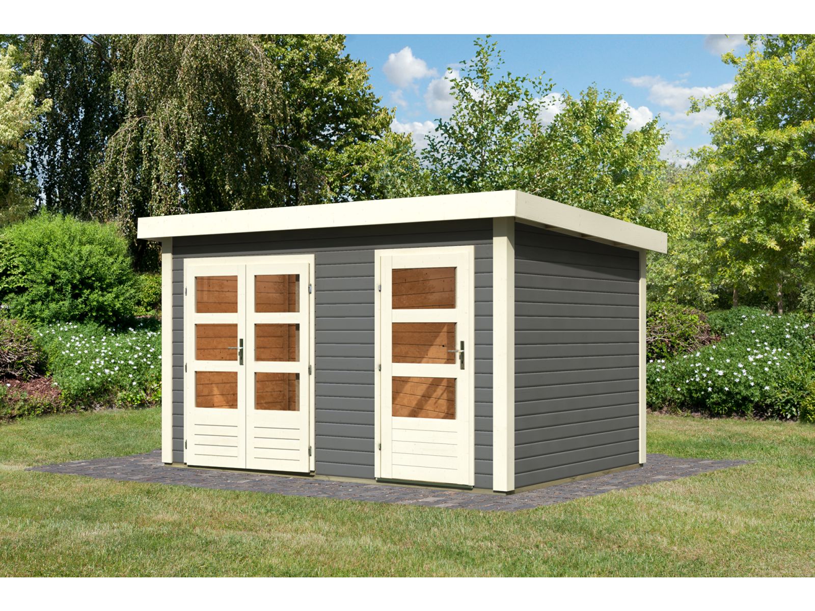 Karibu Gartenhaus Schönbuch 1, 38 mm 2-Raum-Haus - terragrau