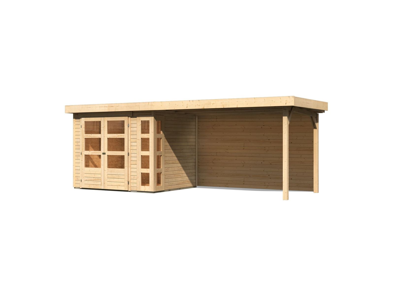 Karibu Gartenhaus Kerko 3 natur mit Anbaudach 2,80 m inkl. Rückwand
