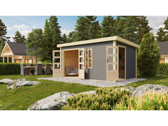 Karibu Gartenhaus Schönbuch 2 in terragrau 38 mm 2-Raum-Haus