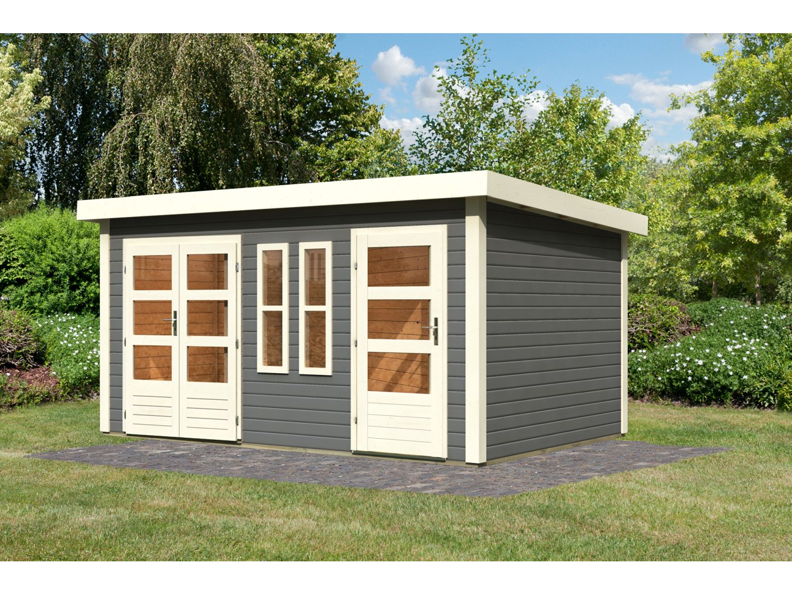 Karibu Gartenhaus Schönbuch 2 in terragrau 38 mm 2-Raum-Haus