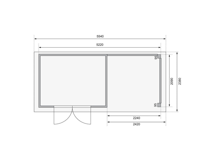 Karibu Gartenhaus Kerko 4 natur mit Anbaudach 2,40 m, Rückwand