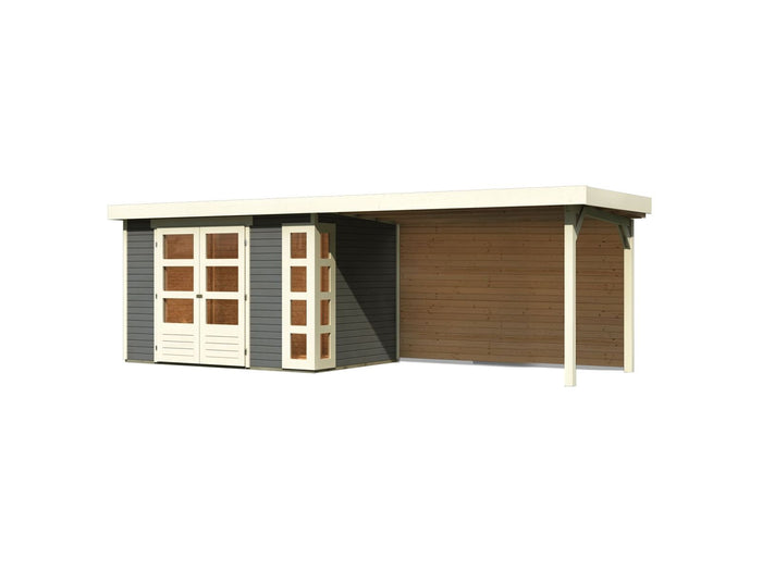 Karibu Gartenhaus Kerko 4 natur mit Anbaudach 2,80 m inkl. Rückwand