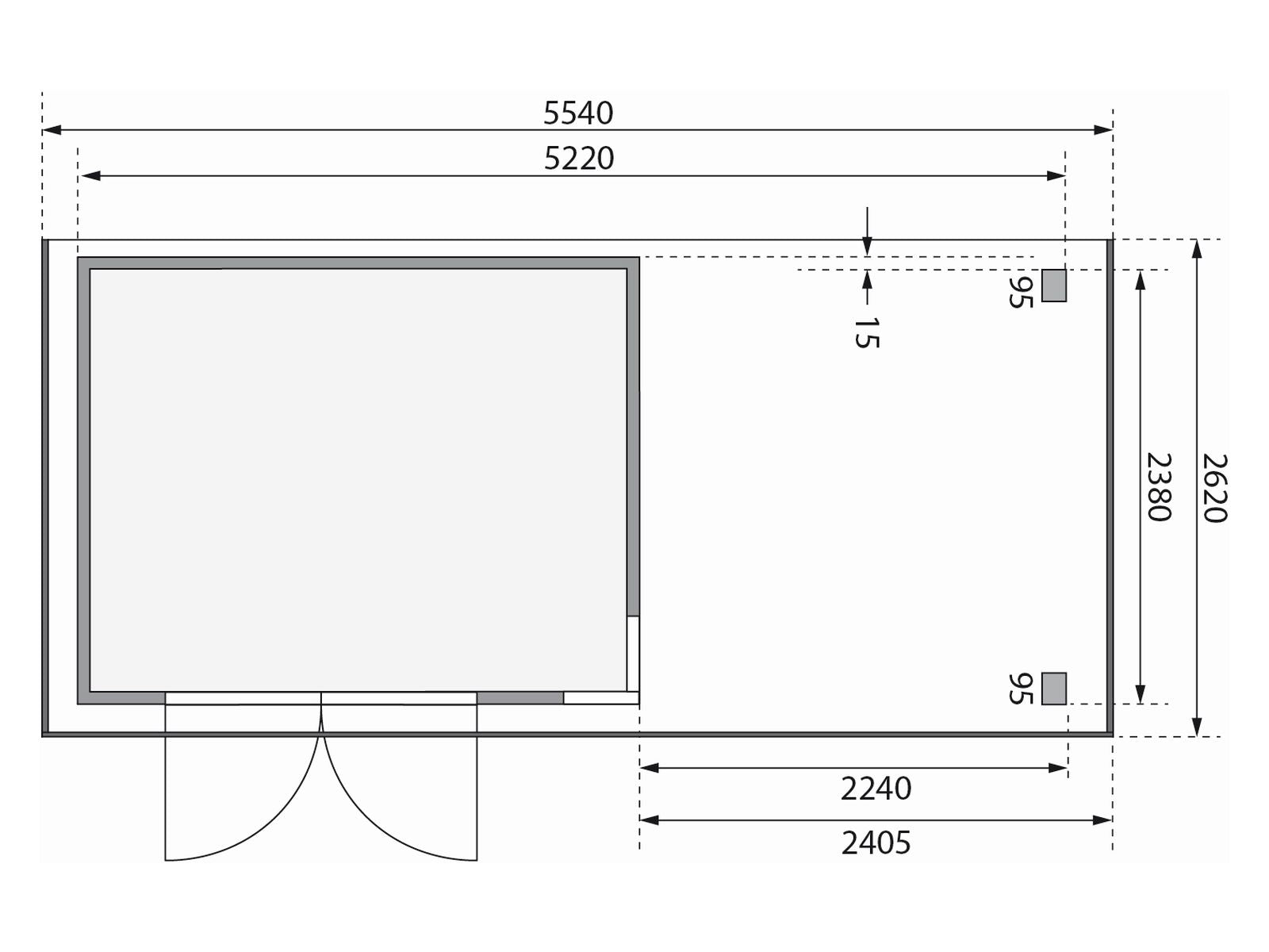 Karibu Gartenhaus Kerko 5 terragrau mit Anbaudach 2,40 m
