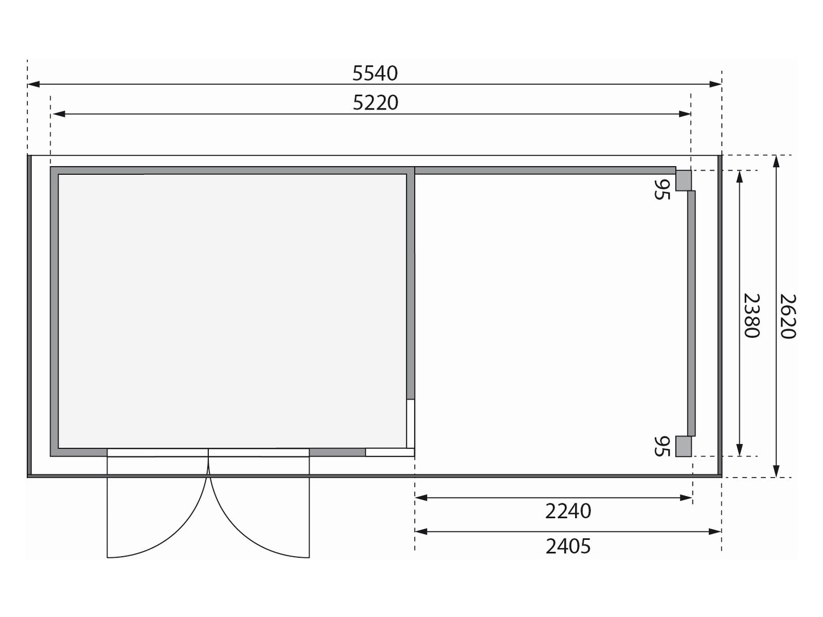 Karibu Gartenhaus Kerko 5 terragrau mit Anbaudach 2,40 m inkl. Seiten- und Rückwand
