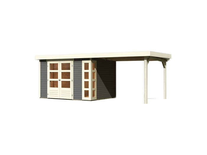 Karibu Gartenhaus Kerko 5 terragrau mit Anbaudach 2,80 m