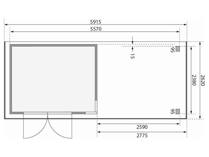 Karibu Gartenhaus Kerko 5 terragrau mit Anbaudach 2,80 m