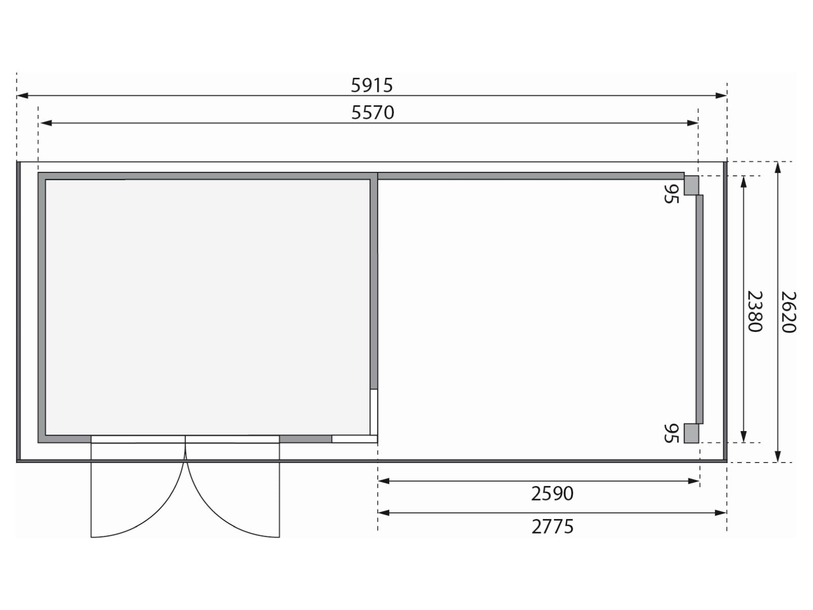 Karibu Gartenhaus Kerko 5 natur mit Anbaudach 2,80 m inkl. Rückwand