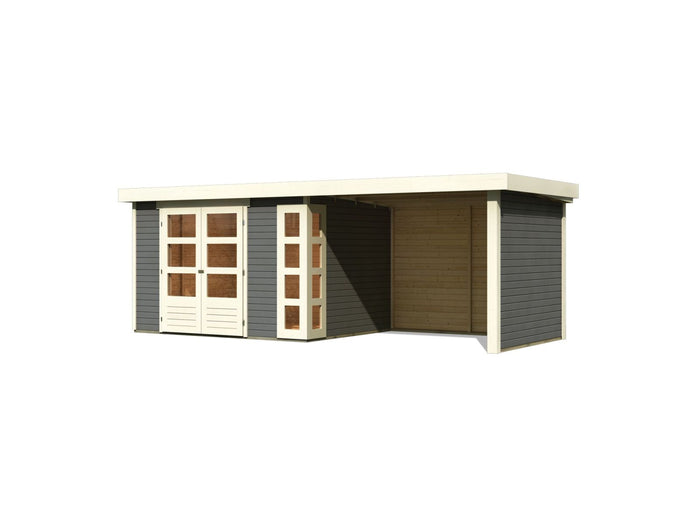 Karibu Gartenhaus Kerko 5 terragrau mit Anbaudach 2,80 m inkl. Seiten- und Rückwand