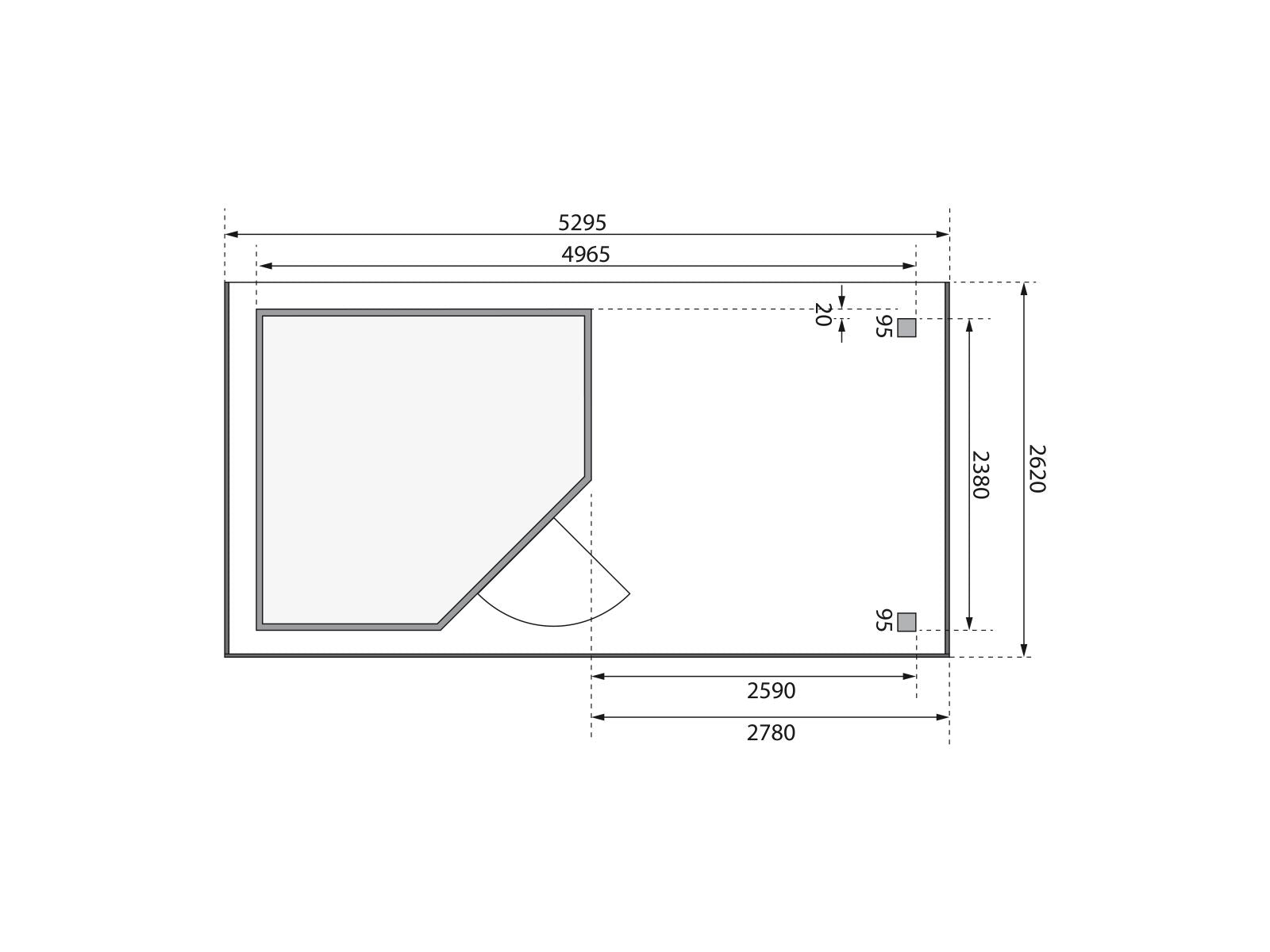 Karibu Gartenhaus Schwandorf 5 terragrau mit Anbaudach 2,8 m