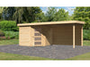Karibu Gartenhaus Schwandorf 5 natur mit Anbaudach 2,8 m inkl. Rückwand