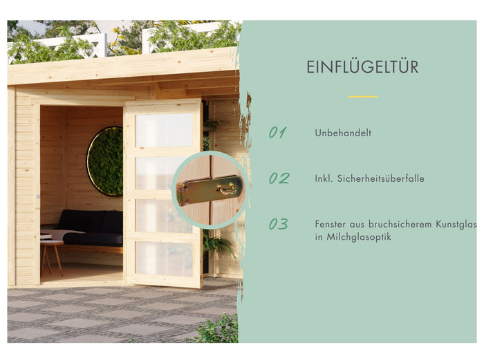 Karibu Gartenhaus Schwandorf 5 natur mit Anbaudach 2,8 m inkl. Rückwand